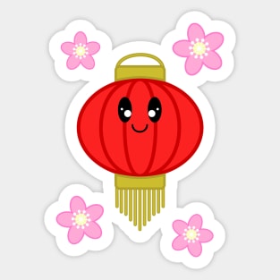 Cute Lantern with Sakura Flowers in White Background Sticker